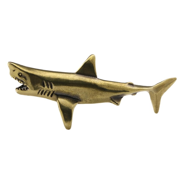 Estatuilla de tiburón de latón, estatuilla de Animal marino de cobre, manualidades, regalo de cumpleaños, decoración realista para Bar, centro de