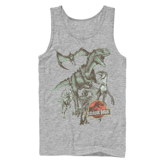 Men's Jurassic Park Vintage Dinosaur Stampede  Tank Top Athletic Heather Large
