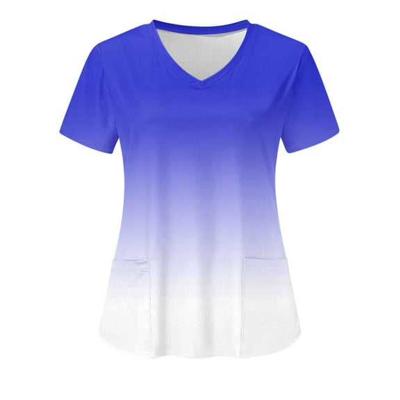 pimelu Scrubs Tops for Women Womens Tops Nursing Tops Comfy Lightweight V Neck Pocket Tunic Shirts Fashion Gradient Print Short Sleeve Womens Blouses