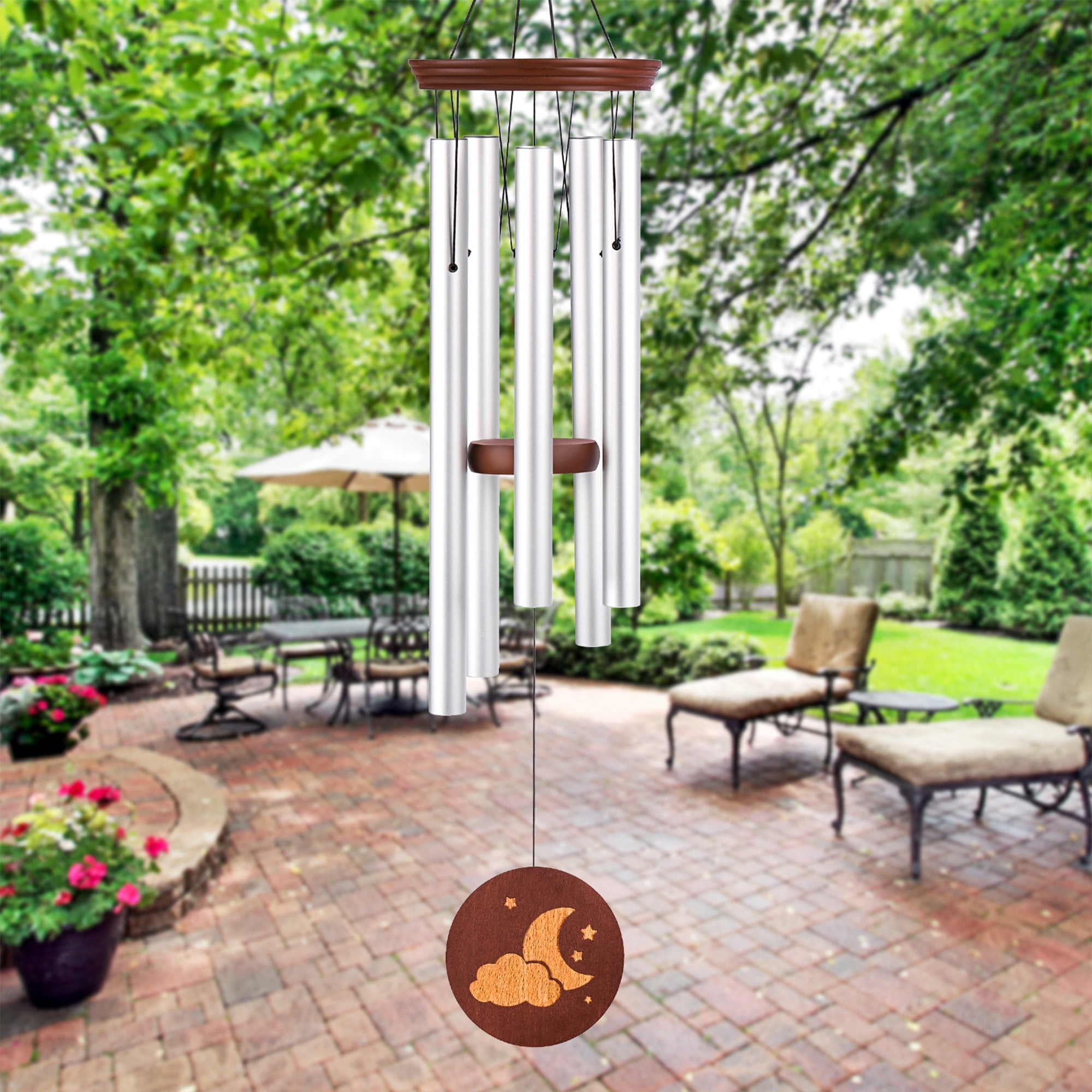 Famiry Wind Chimes for Outside Deep Tone, 36 inches Large Sympathy Wind Chimes with 5 Metal Tubes & Hook，silver