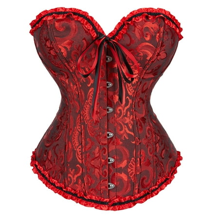 Corset Top Bustiers for Women Lace Up Ovebust Victorian Corset Plus Size Vintage Corsets Black Red M