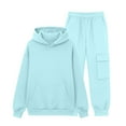 thumbnail image 4 of UACY Teen Girls 2 Piece Sweatsuits Fleece Hoodies Jogging Set Youth Kids Ribbed Cuffs Oversized Pockets Sweatpants Outfits ﻿ (Light Blue, 7-8 Years), 4 of 9