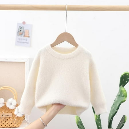 

Toddler Baby Girl Boy Fall Winter Fuzzy Sweater Solid Color Velvet Knitted Pullover Top 1-6T