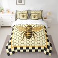 thumbnail image 3 of Castle Fairy Vintage Bee Graphic 7-Piece Twin Bedding,Geometric Honeycomb Bedding Comforter Set,Black Cream Golden Yellow,Reversible, 3 of 7