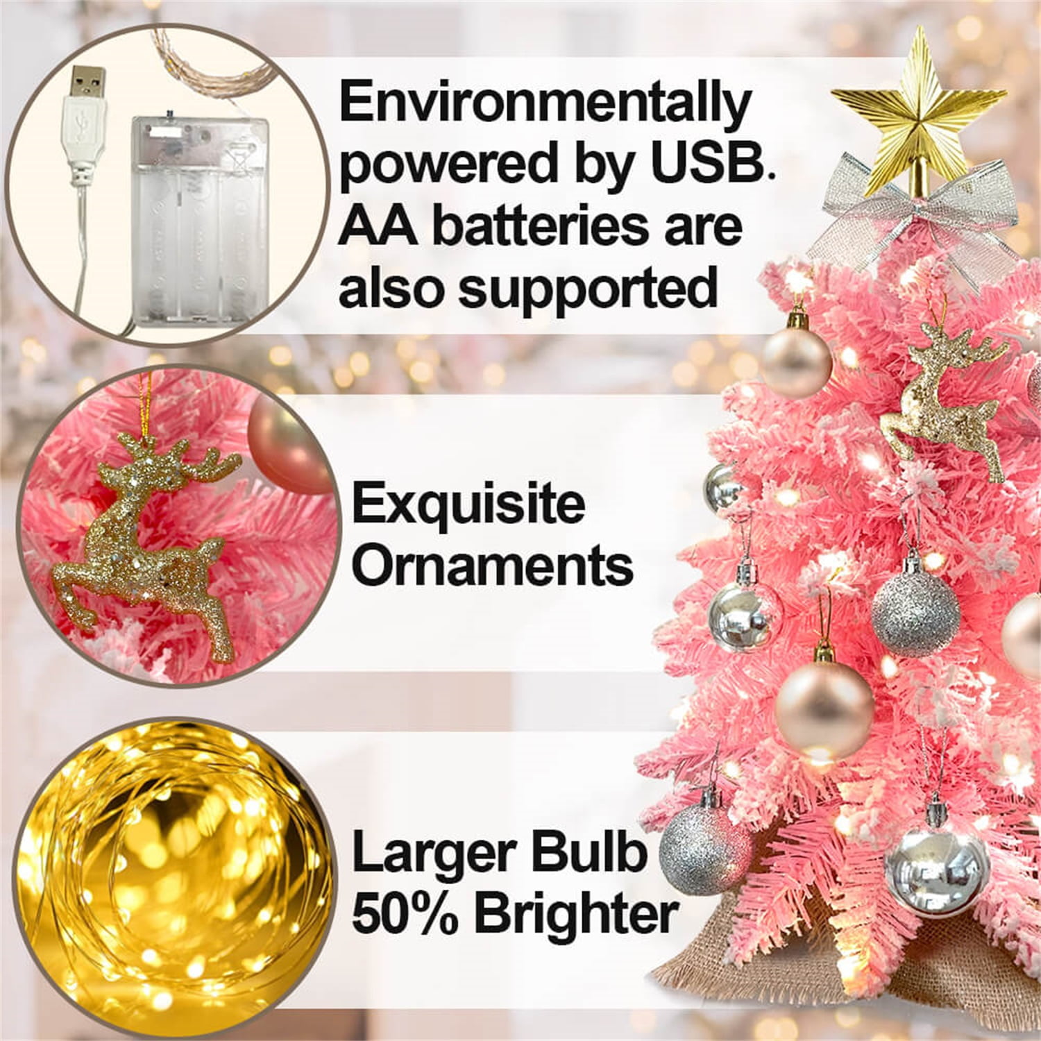 Lowestbest Exquisite Christmas Tree with LED Lights & Decoration, 2ft TableTop Mini Small Xmas Trees, Flocked Artificial Arbol de Navidad - Pink Lowestbest Exquisite Christmas Tree with LED Lights & Decoration, 2ft TableTop Mini Small Xmas Trees, Flocked Artificial Arbol de Navidad - Pink