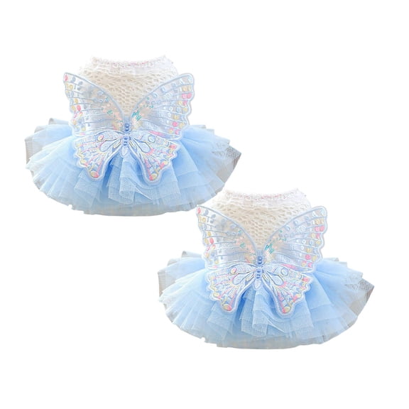 2Pcs Halloween Bling Bling Puppy Tutu Dress,Elegant Lace Princess Skirt For Extra Small & Small Dogs, Light Blue Party & Festival Pet Outfit Clothes