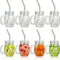 thumbnail image 1 of GFDYREE 8 Pack Glass Mason Jars with Lids and Straws, 16 Oz Mason Jar Drinking Glasses with Handle, Mason Mugs Cups with Honeycomb Pattern for Juice, Iced Coffee, Milk Tea, Smoothie, Cocktai, 1 of 7