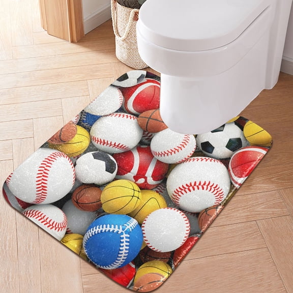 Toilet Rug U-Shaped Bathroom Rugs Non-Slip Soft Plush Machine Washable Contour Bath Mat Sports Balls 24x20