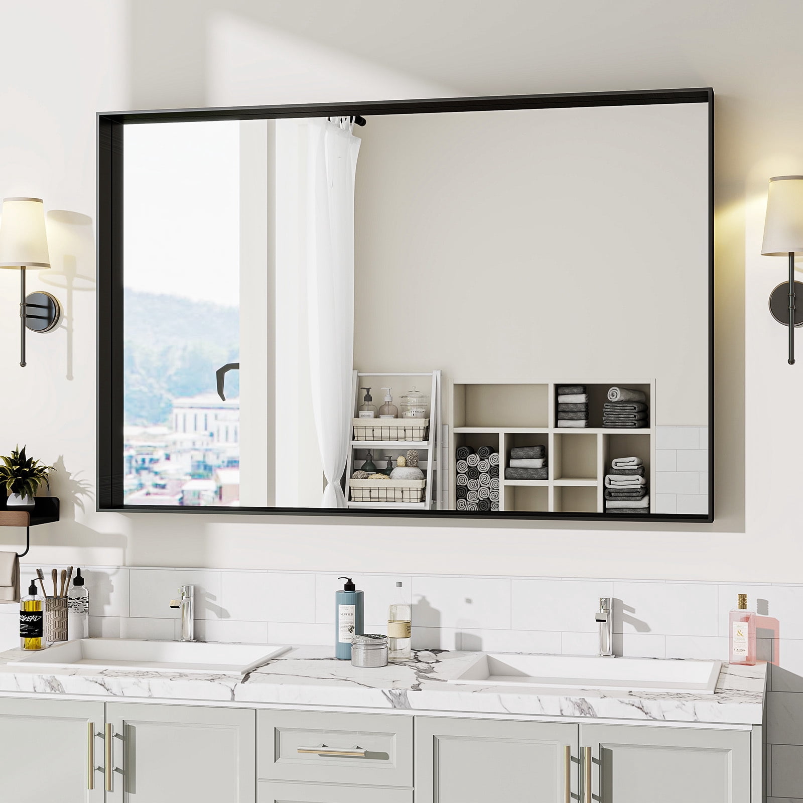 MISTORY 30"x20" Bathroom Mirror Rectangular Wall Mirror with Deep Frame, Black