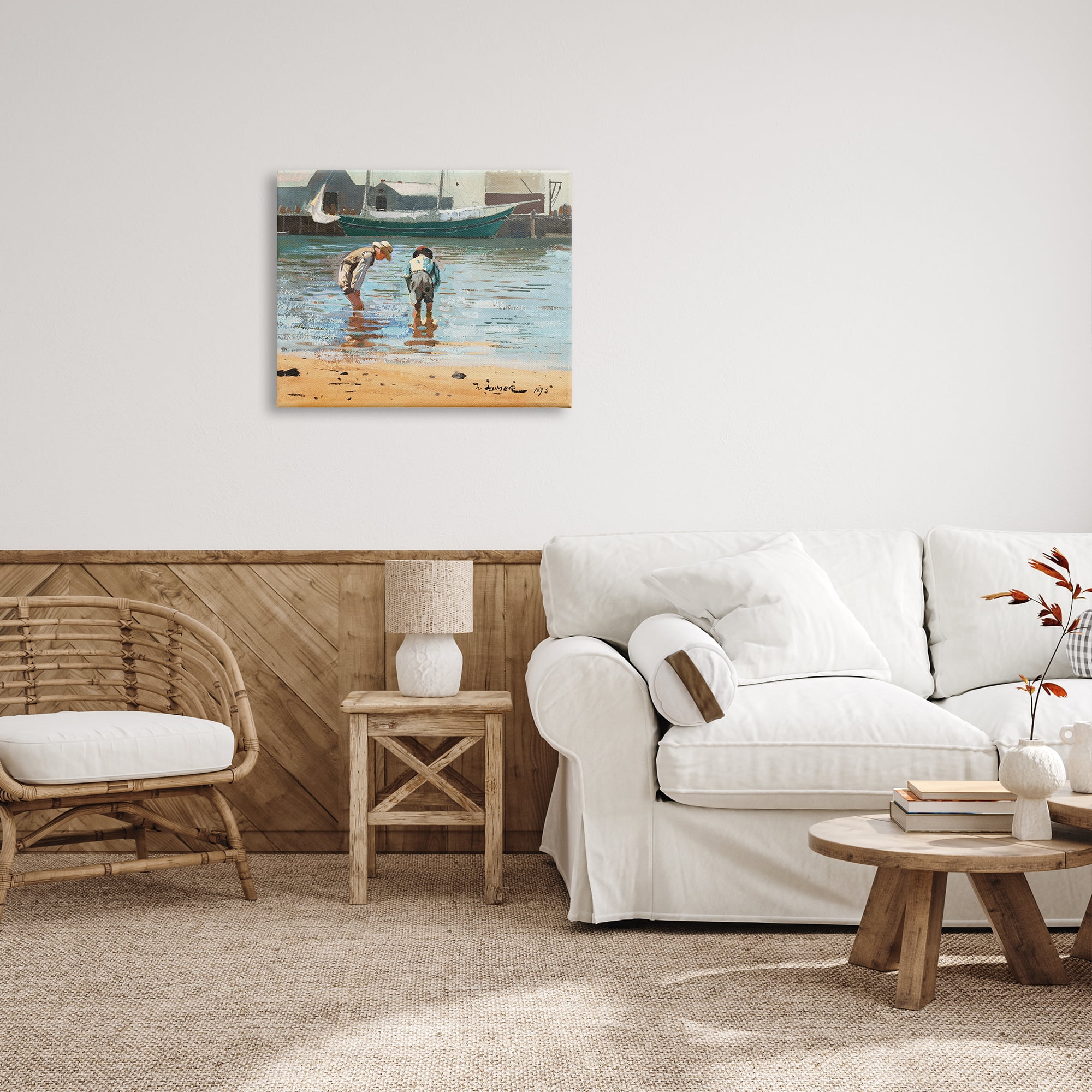 Stupell Industries People Shoreline Beach Marina Searching Sea Life Painting Gallery Wrapped Canvas Print Wall Art, Design by Lettered and Lined
