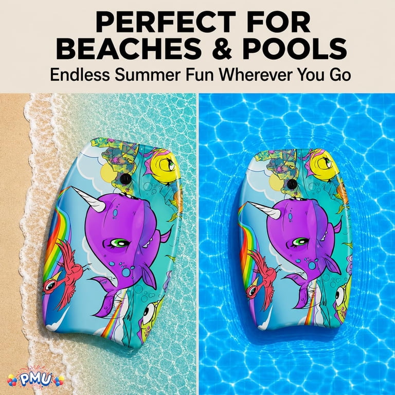 PMU 26in Purple Whale Printed Bodyboard with Wrist Leash for Beach