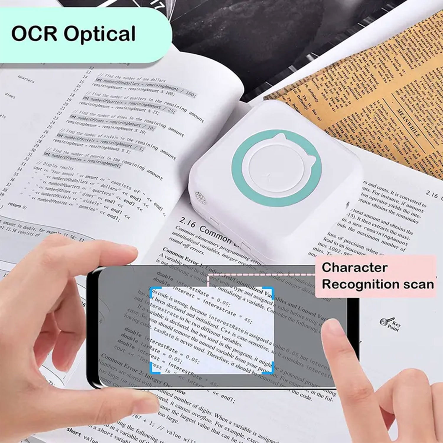 Sticker Printer,Portable Printer Mini Thermal Printer, Inkless Bluetooth Pocket Label Maker with 13 Rolls Print Paper,6 Colored pens,Multiple Templates for Notes Journal Memo Photo Study