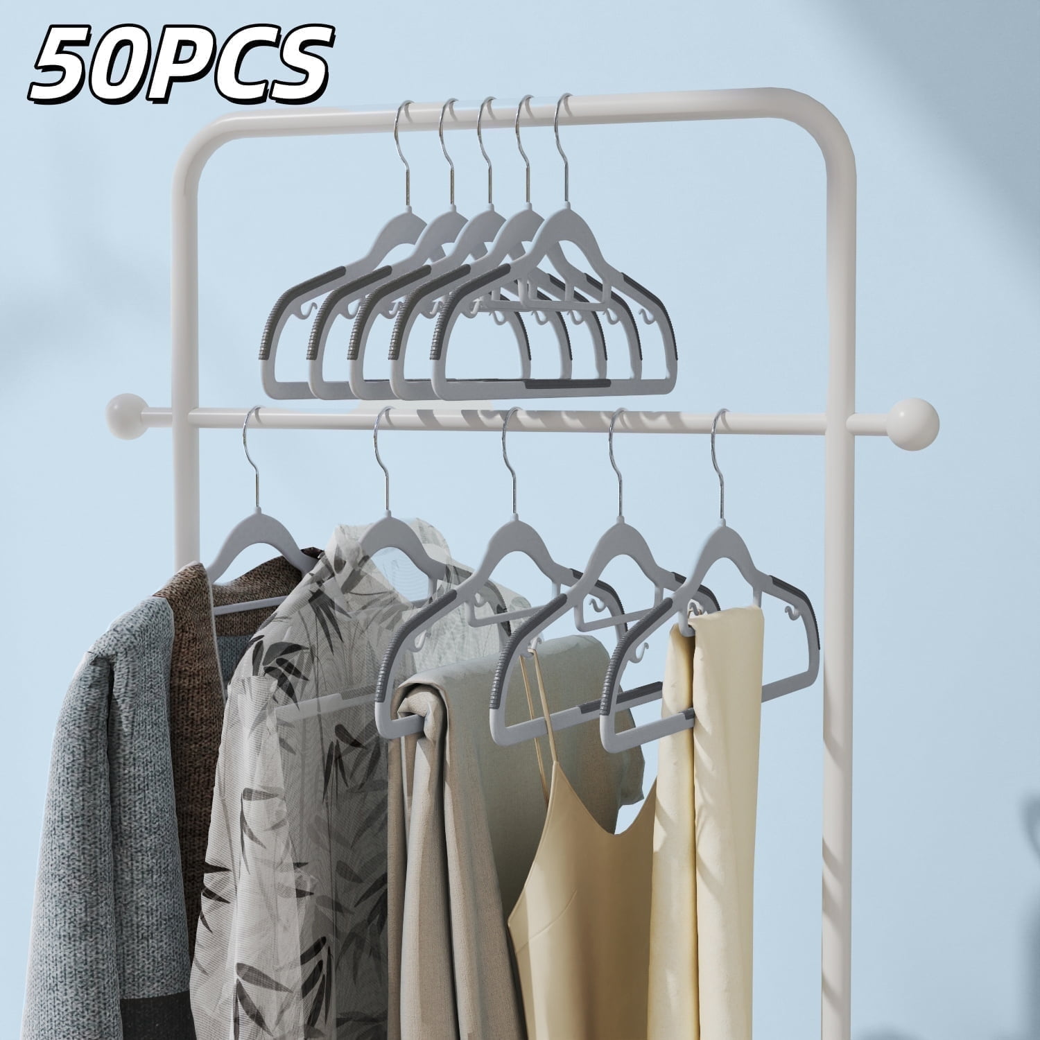 LEDREM 50-Pack Clothes Hangers, Plastic Hangers Non-Slip , Heavy-Duty Space-Saving, 360° Swivel Hook, for Coats,Pants, Light & Dark Gray