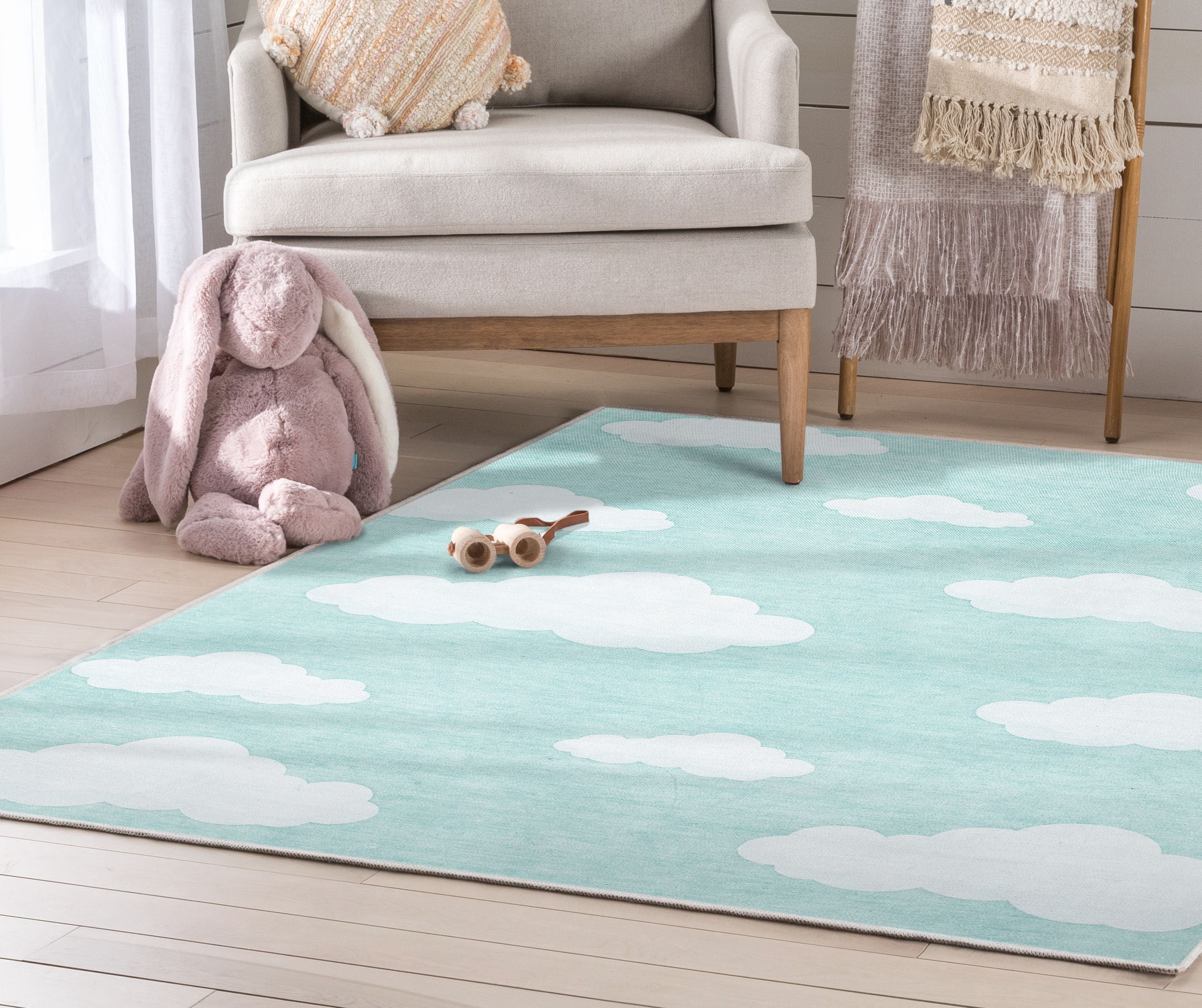 Well Woven Kids Rugs Cloud 9 Modern Mint Printed Distressed Machine Washable 3'3" x 5' Area Rug