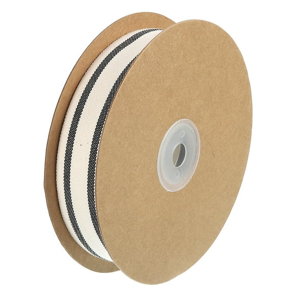 Uxcell Natural Cotton Stripes Ribbon, 1 Inch x 20 Yard, Natural with Black