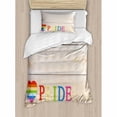 thumbnail image 3 of Pride Duvet Cover Set King Size, Colorful Striped Heart Sign Love Passion Gay Lesbian Pride Theme with Wood Background, Decorative 3 Piece Bedding Set with 2 Pillow Shams, Multicolor, by Ambesonne, 3 of 3
