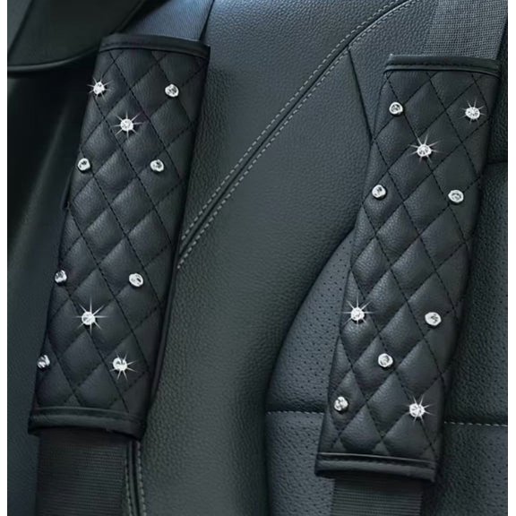 Rhinestone PU Leather Seat Belt Shoulder Pads for Men and Women - Bling Crystal Car Seatbelt Cover Protector, Universal Fit for Most Vehicles, Comfortable Auto Interior Accessories