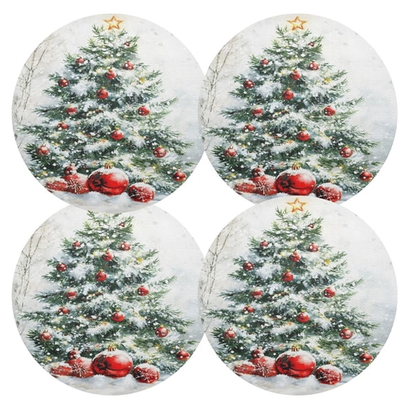 Ryvnso Christmas Tree Snow Winter Round Plate Mats Dining Table Placemat Set of 4 for Holiday Decoration