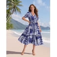 thumbnail image 2 of Vestido midi YESNO de verano con estampado floral con cuello en V y manga abullonada para mujer, 2 of 5