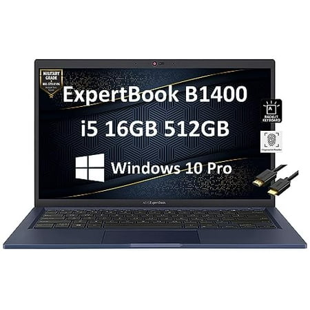 ASUS ExpertBook B1 B1400 14" FHD (Intel 4-Core i5-1135G7, 16GB RAM, 512GB PCIe SSD, Military Grade Durable) Business Laptop, Fingerprint, Backlit, 3-Yr Warranty, IST HDMI, Win 10/11 Pro, Star Black
