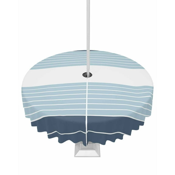 Fsddascl Haze Blue Aqua Stripe Outdoor Tablecloth - 54 Inch Round Dining Table Cover, Modern Art Horizontal Striped Waterproof Outdoor Table Cloth with Umbrella Hole & Zipper for Picnic/Patio/Party