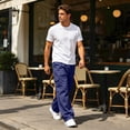 thumbnail image 6 of Resicozy Baggy Sweatpants Men Fall Winter Casual Fleece Wide Leg Drawstring Cargo Sweat Pants Athletic Gym Jogger with Pockets Navy M, 6 of 9