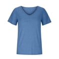thumbnail image 4 of Timegard Summer Tops for Women V Neck Short Sleeve Solid Color Comfy Tee Shirts Casual Tops Drop Shoulder, 4 of 6
