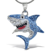PUZZLED Aqua79 Silver Shark Sparkling Crystal Pendant Necklace - Cute Necklace with Shark Skull Head Sparkly Jewelry, Elegant Ocean Life Animal Silver Charm Necklace Gift for Any Occasions - 18 Inches