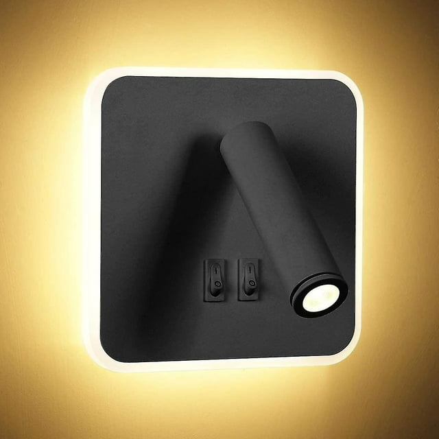 8w Modern Led Wall Light Wall Reading Light With 350 Swivel Switch 3w Led Wall Spotlight Indoor Wall Lamp For Bedroom Bedside Living Room Black 3000k