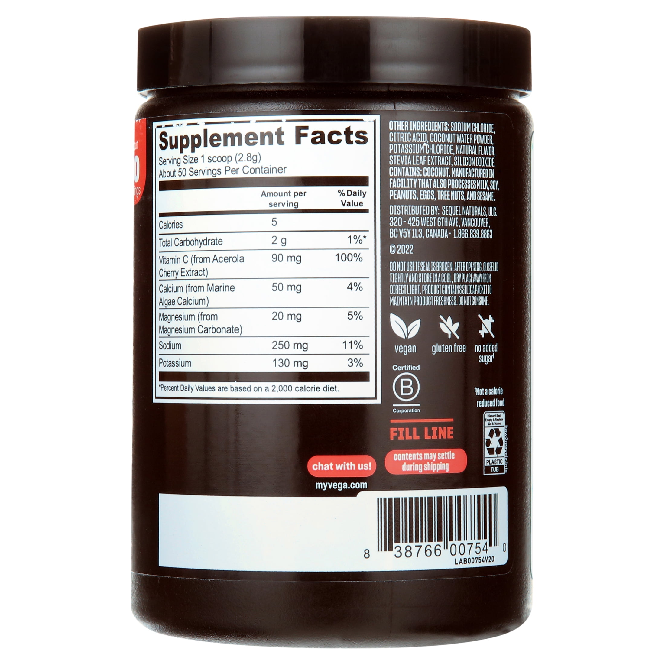 Vega Sport Electrolyte Hydration Plant-Based Powder, Lemon Lime, 50 servings (4.9oz)