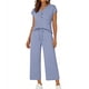 thumbnail image 3 of TaTaai Women Spring Summer Comfortable Solid Sports Set V-Neck Short Sleeve Top Long Pants with Pockets Ladies Daily Office Street Wear Non-See-Through Machine Washable Stylish Set Gift, 3 of 9