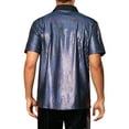 thumbnail image 3 of INSPIRE CHIC Shiny Metallic Shirts for Men's Short Sleeves Button Down Party Disco Shirts L Black, 3 of 4