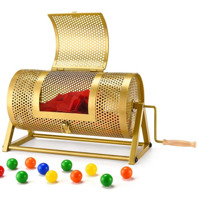 Raffle Drum, Thickened Metal Raffle Ticket Spinner Box with Sealing Tape, Silent Design Raffle Ticket Cage with Wooden Turning Handle & Stable Tripod