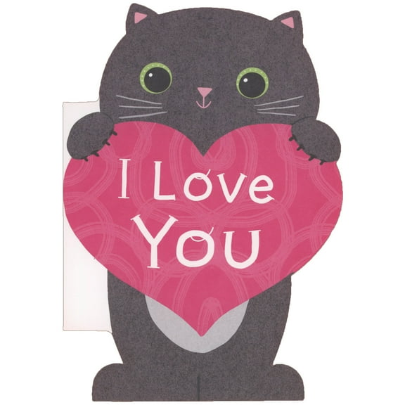 RSVP Die Cut Kitten Holding Pink 'I Love You' Heart Valentine's Day Card for Granddaughter