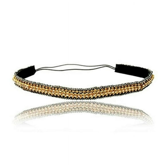 Gold Rhinestone and Beaded Thin Headband. Bohemian Style Headband, Gatsby Style, Elastic Band to Fit Any Size Head. Comes with Look Guide to Show You Many Styles.