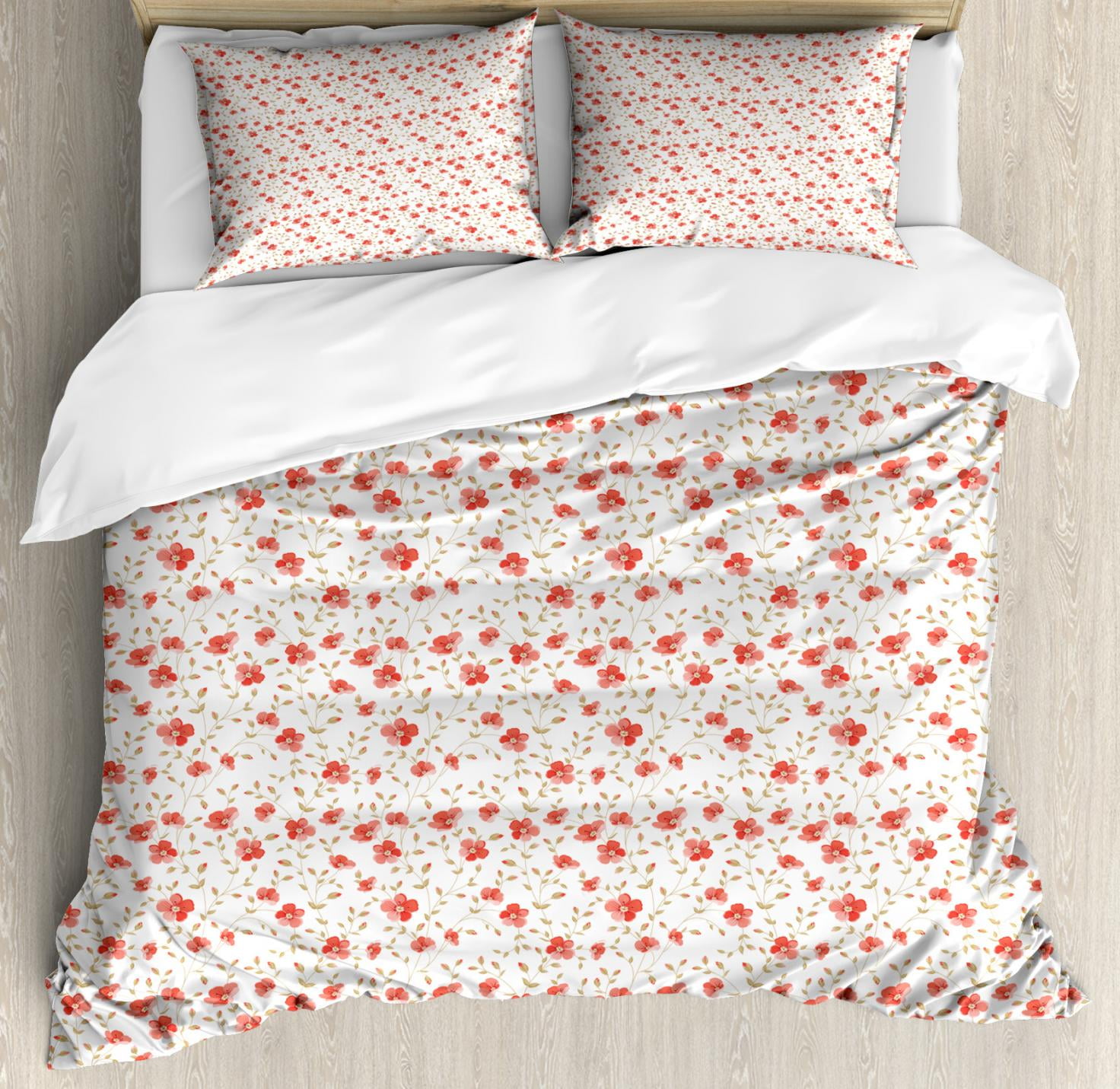 Peony Duvet Cover Set Queen Size Hand Drawn Flowers With
