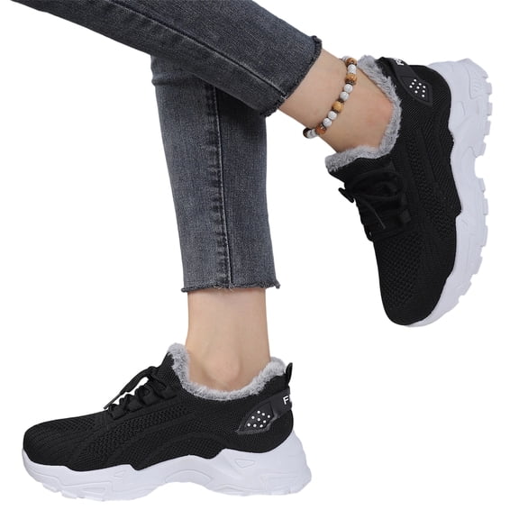 Willtoo Womens Cozy Lined Sneakers Lace Up Warm Plush Casual Walking Shoes Thick Sole Non Slip Athletic Shoes for Cold Weather