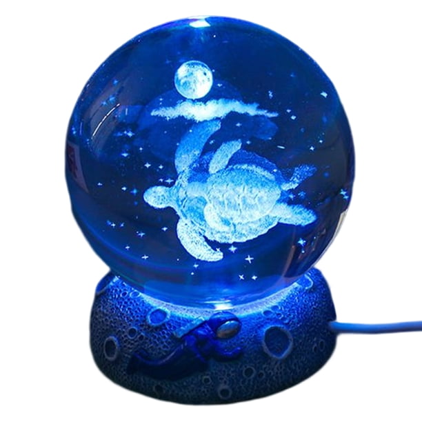 Bola de cristal tallada en 3D, luz nocturna, enchufe USB, adorno de iluminación (tortuga marina)