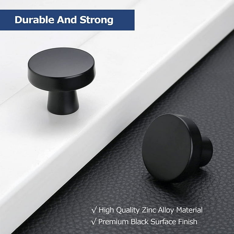 Furniware 10 Pack Matte Black Cabinet Knobs, Modern Dresser Knobs, Solid Round Kitchen Cabinet Knobs for Dresser Drawers, Cupboard, Closet