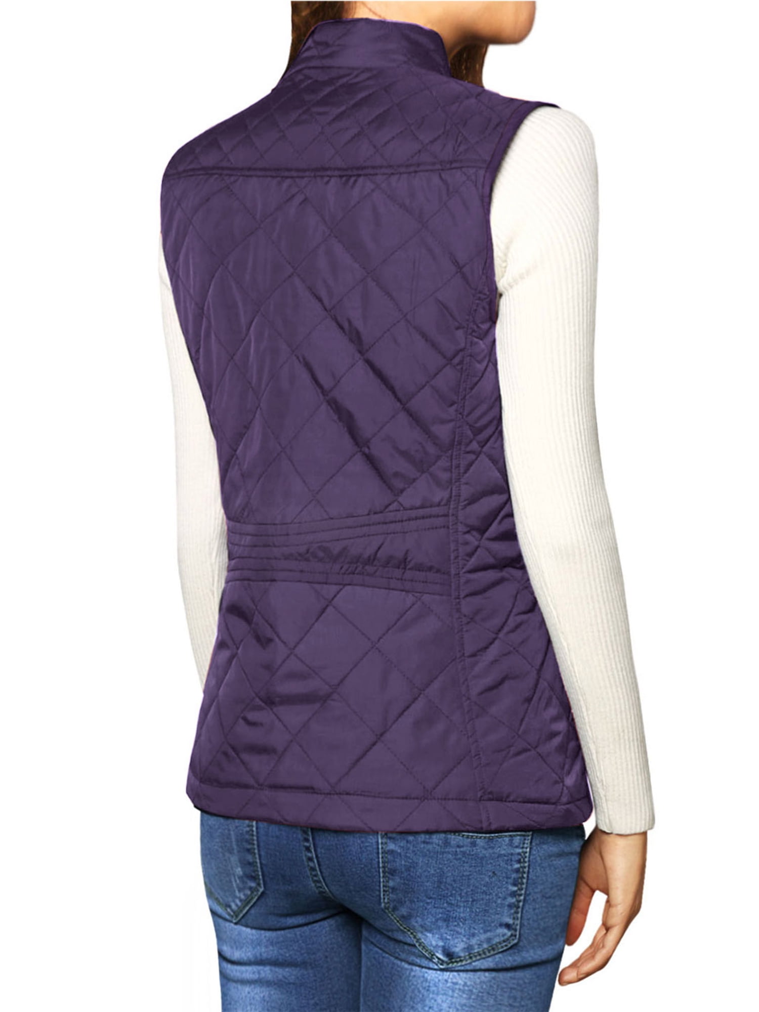 DARING DIVA Women's Zip Stand Collar Quilted Padded Vest M Purple