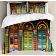 thumbnail image 1 of Colorful Duvet Cover Set King Size, Vibrant Colored Building Facade of a Building South Asia Singapore Architecture, Decorative 3 Piece Bedding Set with 2 Pillow Shams, Multicolor, by Ambesonne, 1 of 3