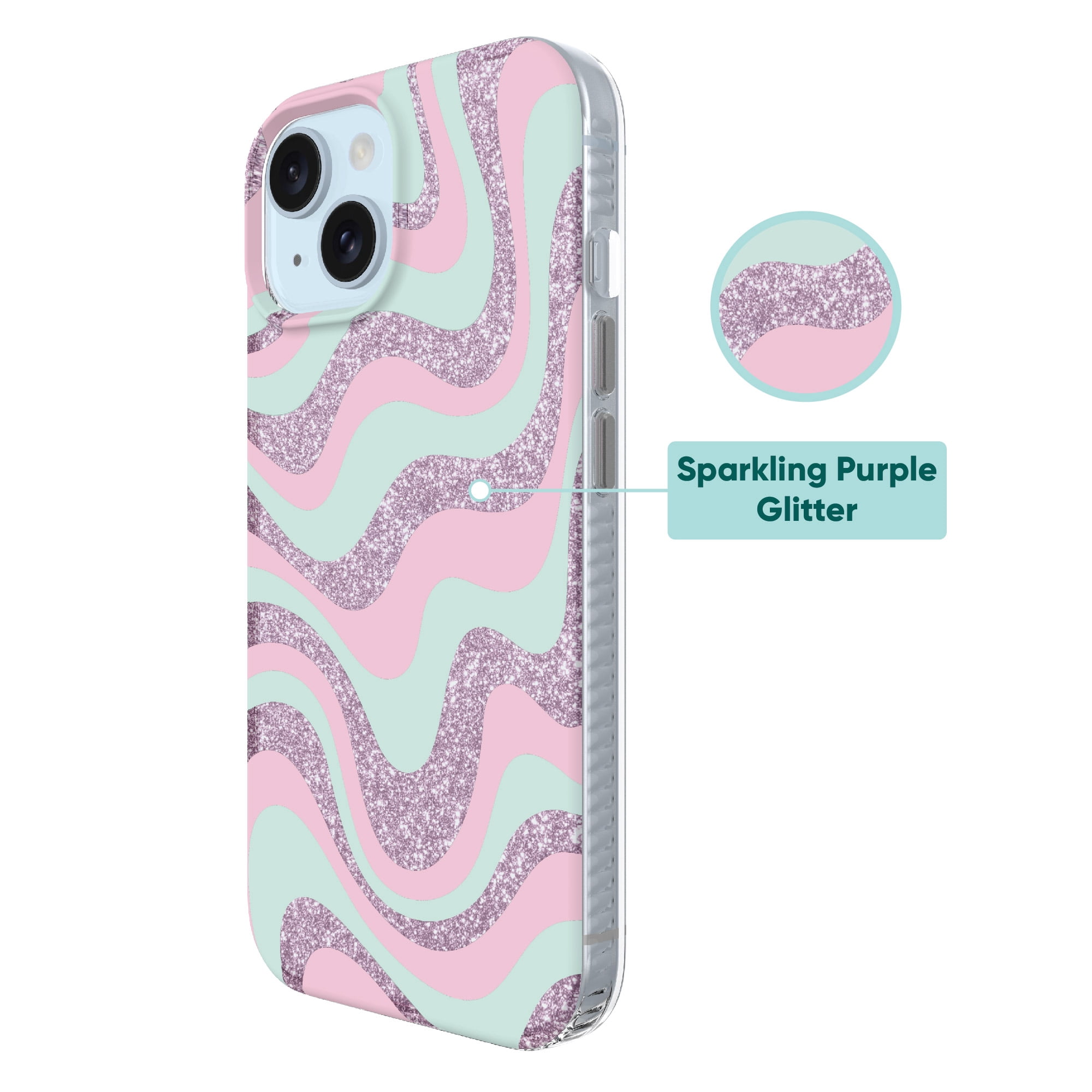 onn. Purple Glitter Swirl Phone Case for iPhone 17e / iPhone 16e / iPhone 15 / iPhone 14 / iPhone 13