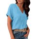 thumbnail image 5 of Camisetas Casuales de las Mujeres de Moda Suelta Manga Corta V-Cuello Superior con Doble Capa Arrugado Detalle, Suave Poliéster Color Sólido Blusa para el Uso Diario, Camisetas de Cuello en V de las, 5 of 9