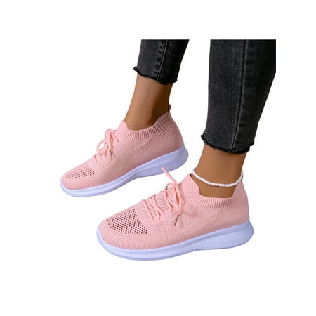 

Ritualay Women Casual Shoe Lace Up Sock Sneakers Mesh Walking Shoes Comfort Stretch Flats Ladies Womens Knit Upper Trainers Pink 8