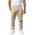 thumbnail image 3 of WAYUTE Boys Pants Solid Color Trousers Comfortable Elastic Waist Soft Blend Flat Front Design for Everyday Play and School Casual Outdoor,9-10 Y,Beige, 3 of 6