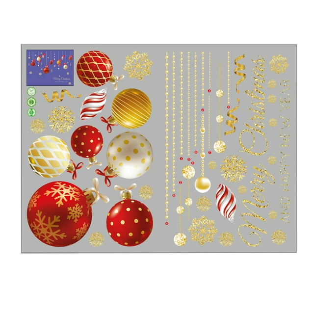 EGNMCR Stickers,Cute Stickers Glass Window Golden Christmas Pendant Colored Ball Sticker Stickers Stickers