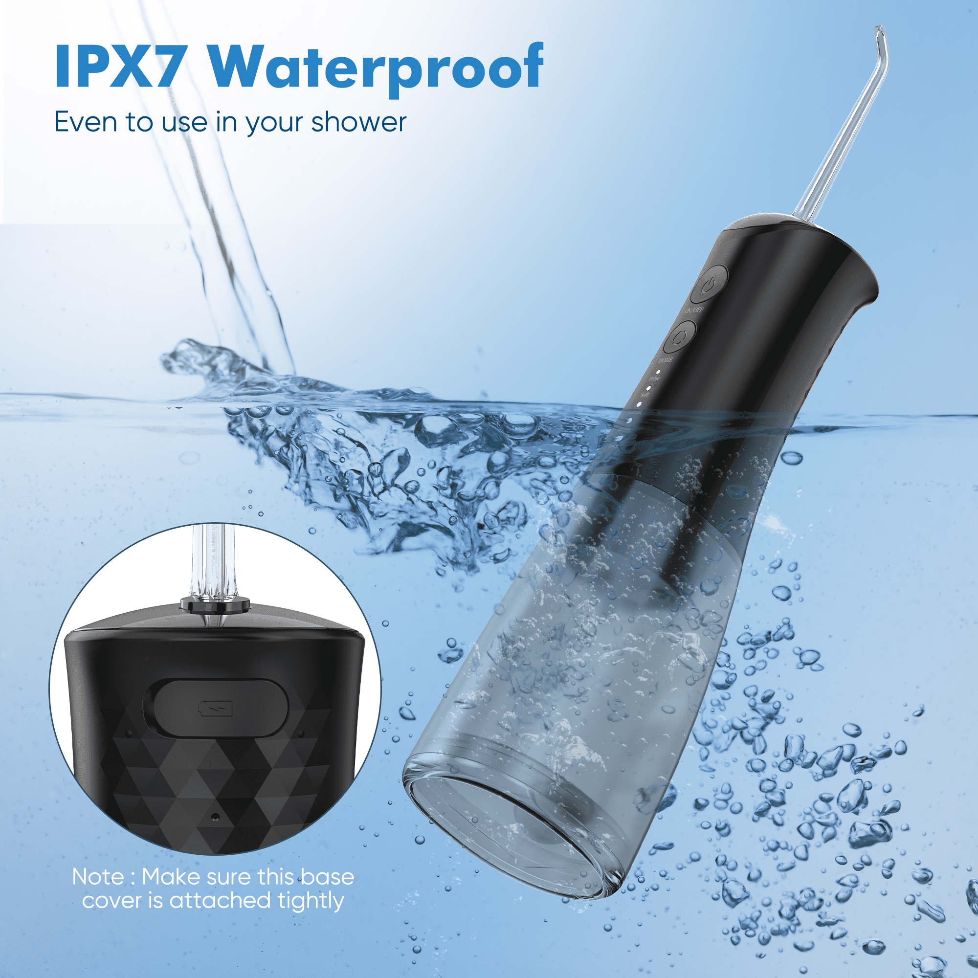 VIIWII Portable Water Flosser – 360ML Oral Irrigator for Teeth & Braces, IPX7 Waterproof, Rechargeable Dental Cleaner with 5 Nozzles, Black