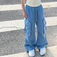thumbnail image 7 of CPNG Girls Cargo Pants Elastic Waist Wide Leg Cargo Sweatpants Trendy Baggy Casual Lightweight Dance Cargo Trousers with Multi-Pockets, 7 of 7