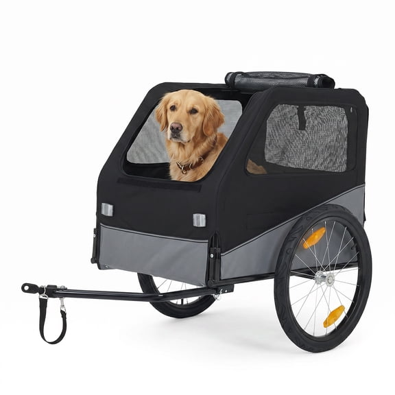 Gaderth Foldable Dog Bike Trailer, 2-in-1 Pet Stroller Cart Bicycle Carrier, 100 LBS Capacity Oxford Fabric Dog Carrier Bicycle Trailer with Mesh Window Reflectors for Medium Large Dogs & Cats