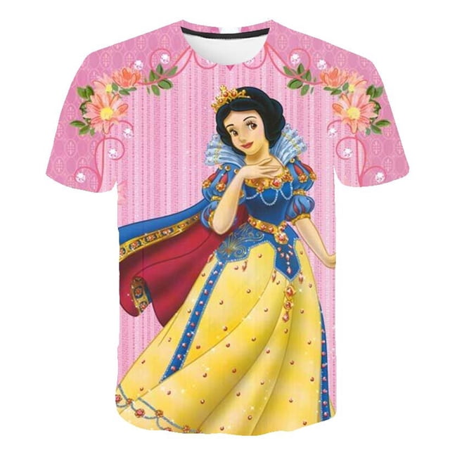 Camisetas de verano para niños de Blancanieves, camisetas de moda para niños y niñas, camisetas casuales de dibujos animados de manga corta de Disney para niños de 4 a 14 años, 12 años Gao Jinjia LED